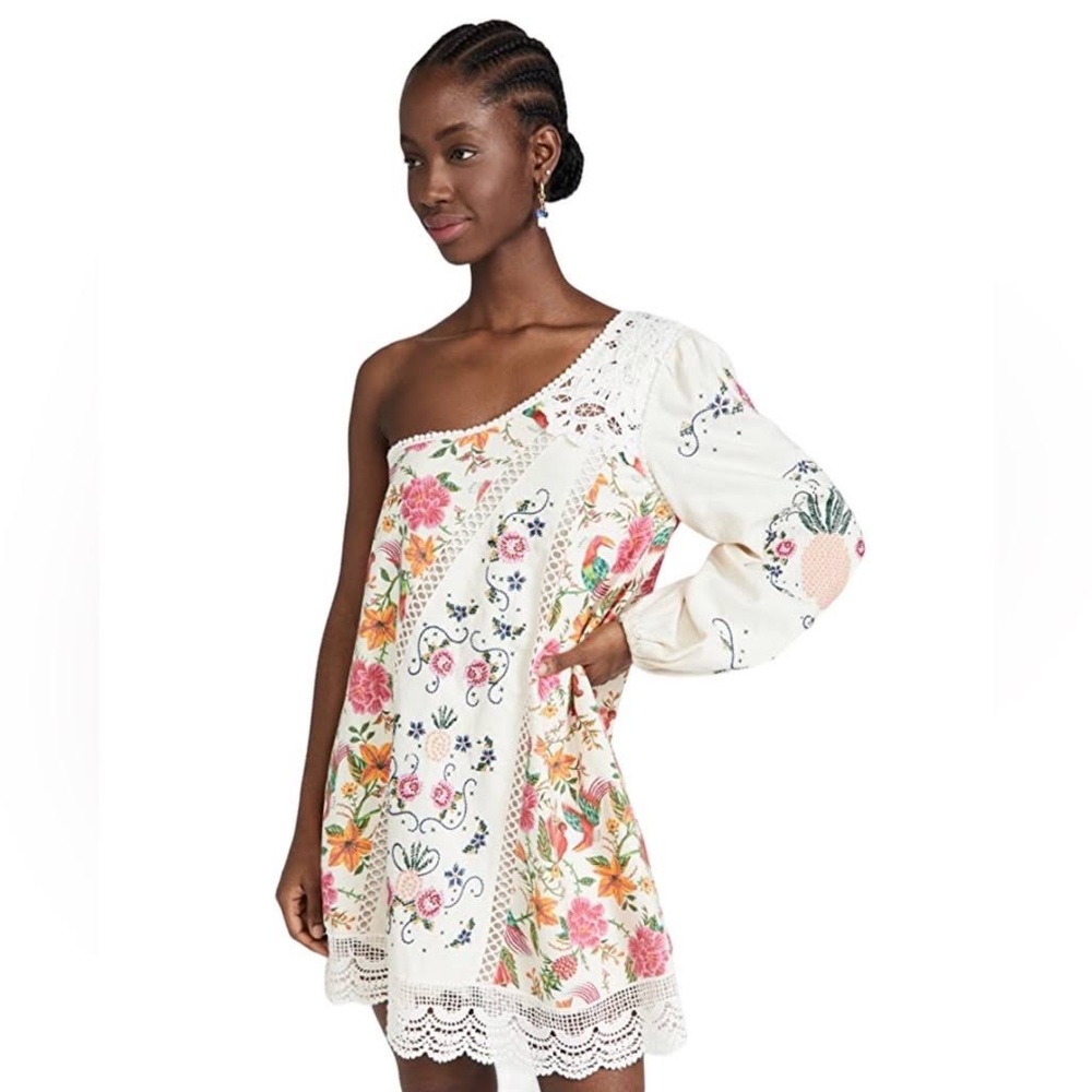 Farm Rio Toucans Garden One-Shoulder Mini Dress